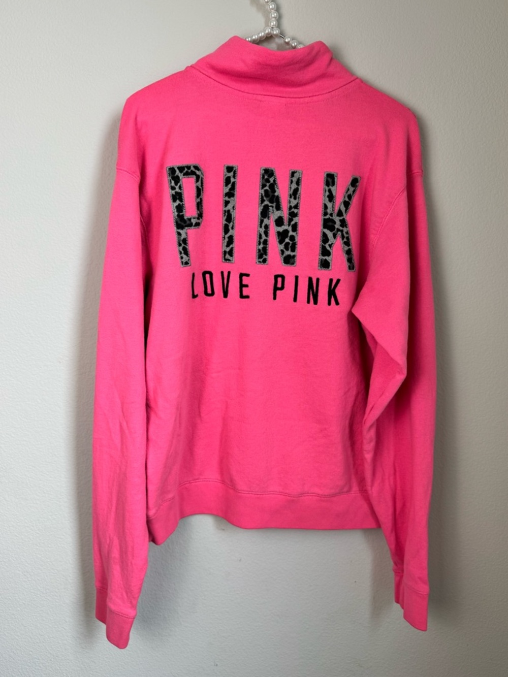 PINK Victoria's Secret Neon Pink Pullover with Leopard 'PINK' Detail